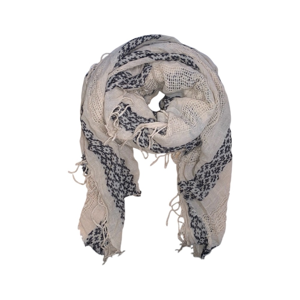 South Moon Under Beige & Black Bohemian Lightweight Scarf w Fringe